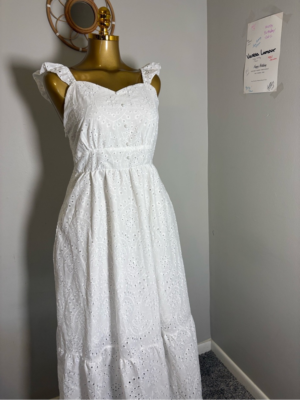 White Eyelet Cotton Sundress with Ruffle Straps - Picture 3 of 5